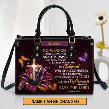 Personalized No Weapon Formed Against You Shall Prosper Leather Bag - Christian Pu Leather Bags For Women