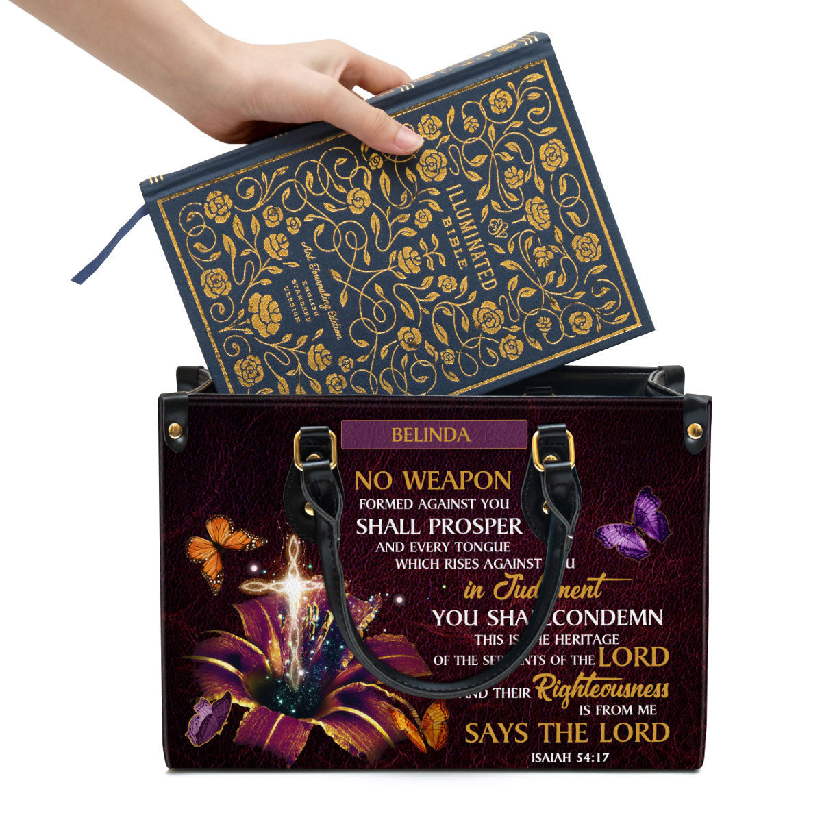 Personalized No Weapon Formed Against You Shall Prosper Leather Bag - Christian Pu Leather Bags For Women