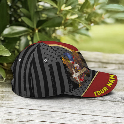 Personalized Patriotic American Eagle With Cross Baseball Cap