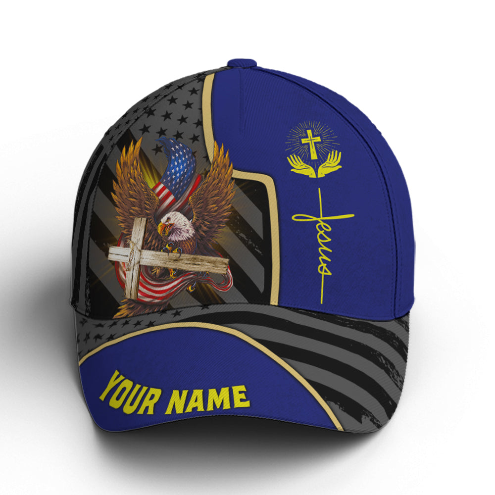 Personalized Patriotic American Eagle With Cross Baseball Cap