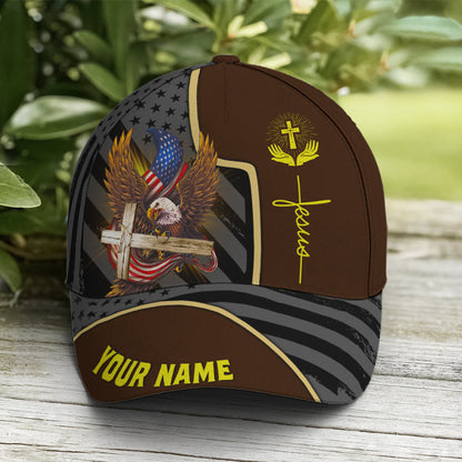 Personalized Patriotic American Eagle With Cross Baseball Cap