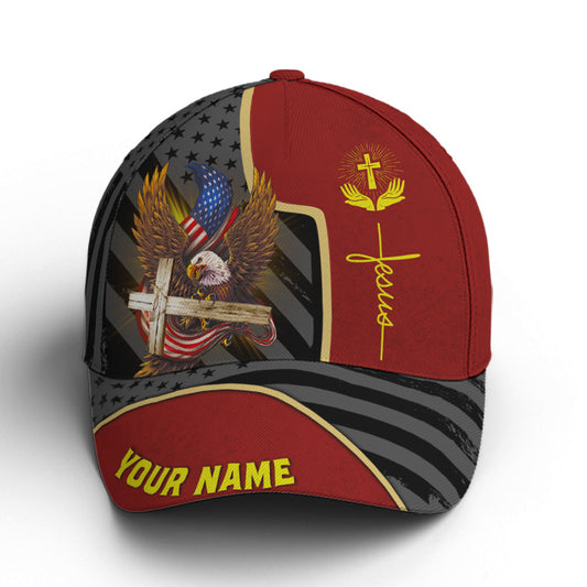 Personalized Patriotic American Eagle With Cross Baseball Cap