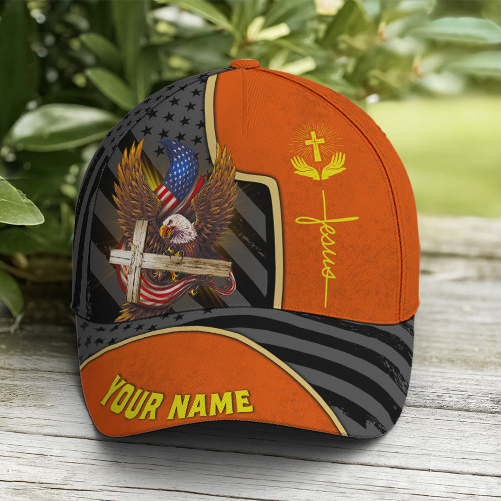 Personalized Patriotic American Eagle With Cross Baseball Cap