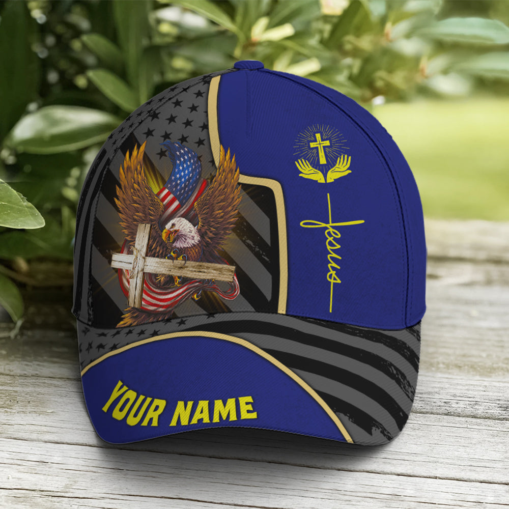 Personalized Patriotic American Eagle With Cross Baseball Cap
