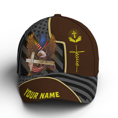Personalized Patriotic American Eagle With Cross Baseball Cap