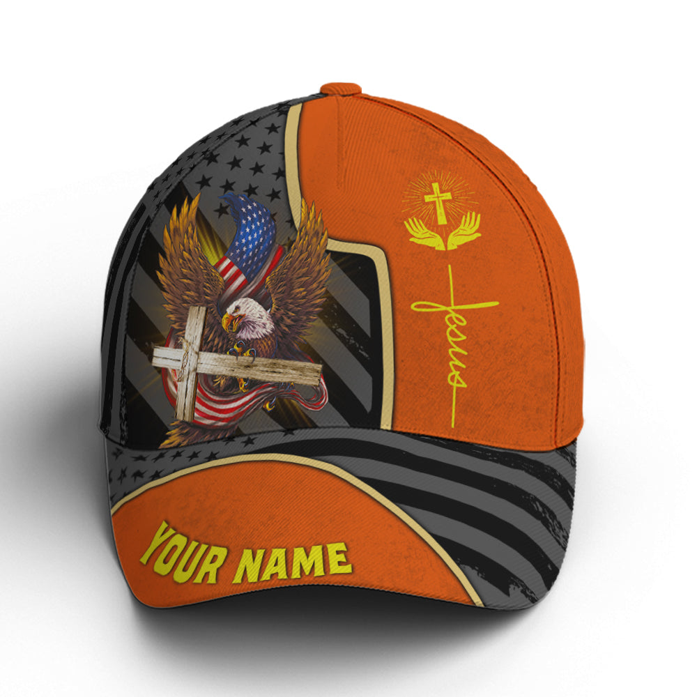 Personalized Patriotic American Eagle With Cross Baseball Cap