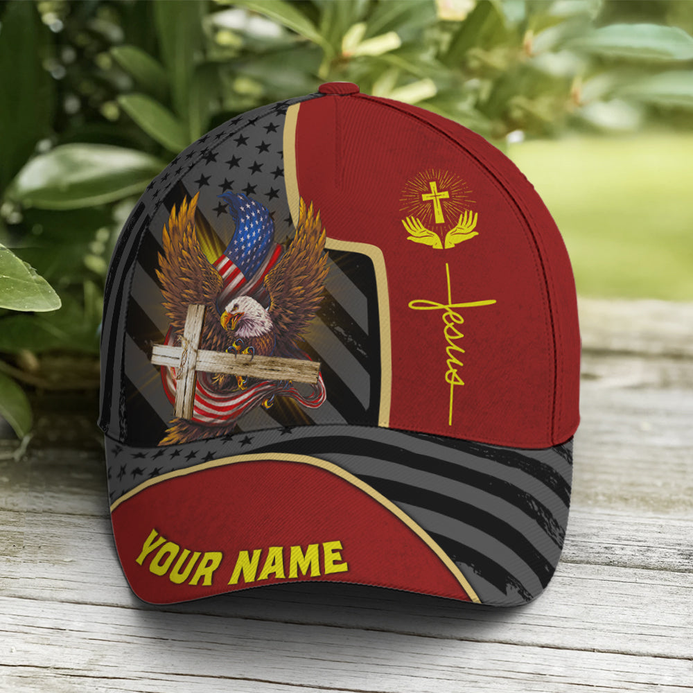 Personalized Patriotic American Eagle With Cross Baseball Cap