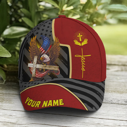 Personalized Patriotic American Eagle With Cross Baseball Cap