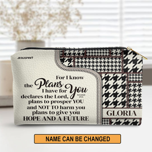Personalized Pattern Leather Pouch For I Know The Plans I Have For You Jeremiah 2911 - Worship Gift For Her
