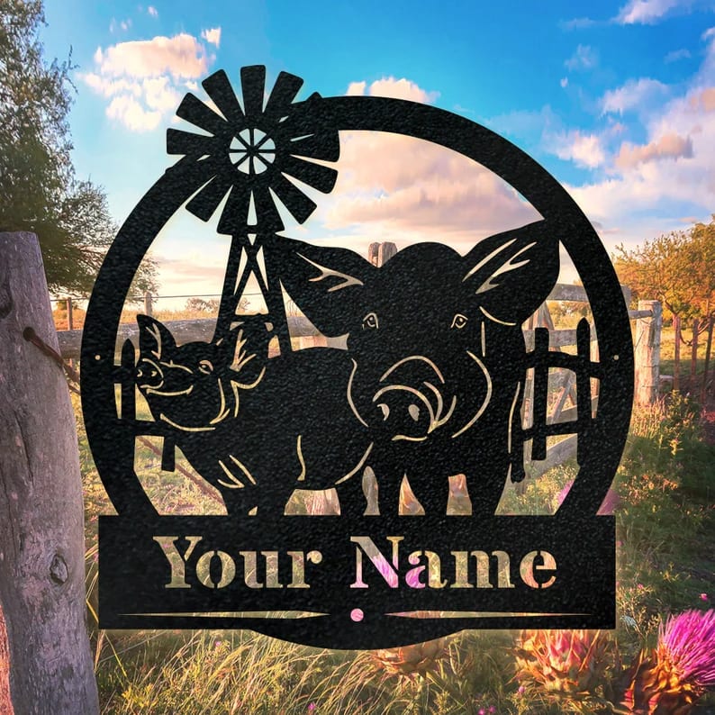 Personalized Pig Monogram - Metal Pig Farm Sign - Famer Gifts - Metal ...