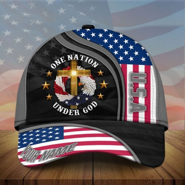 Personalized Premium Eagle Usa Baseball Cap One Nation Under God 3D Printed Classic Hat Multicolor