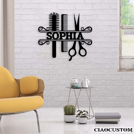 Personalized Salon Metal Sign - Customized Name Hair Stylist Salon Metal Wall Art - Gifts For Hairdressers