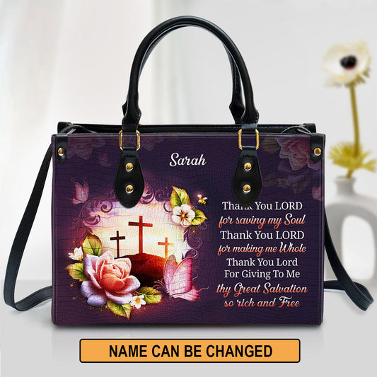 Personalized Thank You Lord For Saving My Soul Leather Bag - Christian Pu Leather Bags For Women