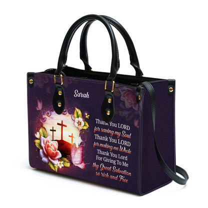 Personalized Thank You Lord For Saving My Soul Leather Bag - Christian Pu Leather Bags For Women