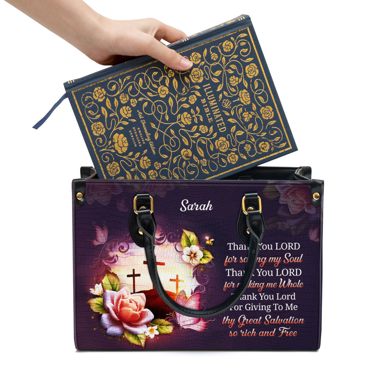 Personalized Thank You Lord For Saving My Soul Leather Bag - Christian Pu Leather Bags For Women