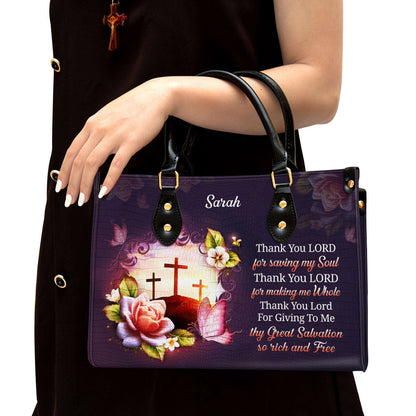 Personalized Thank You Lord For Saving My Soul Leather Bag - Christian Pu Leather Bags For Women