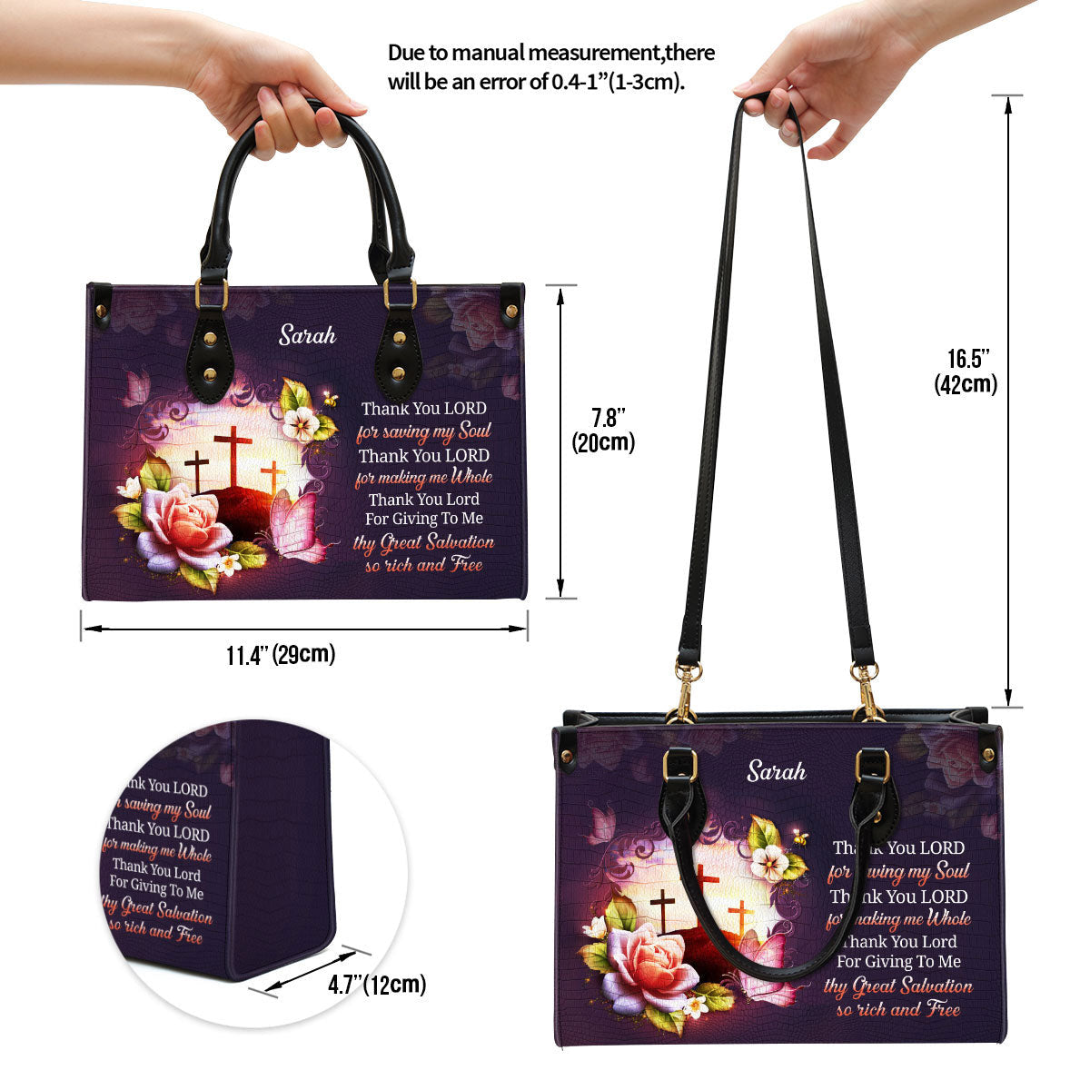 Personalized Thank You Lord For Saving My Soul Leather Bag - Christian Pu Leather Bags For Women