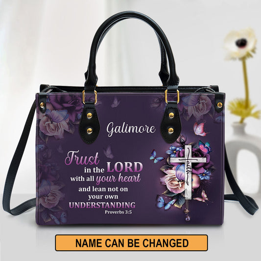 Personalized Trust In The Lord With All Your Heart Leather Bag - Christian Pu Leather Bags For Women
