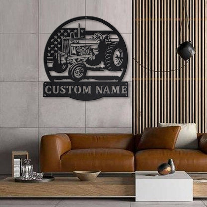 Personalized USA Farm Tractor Metal Sign - Custom USA Farm Tractor Metal Wall Art - Farmer Gift