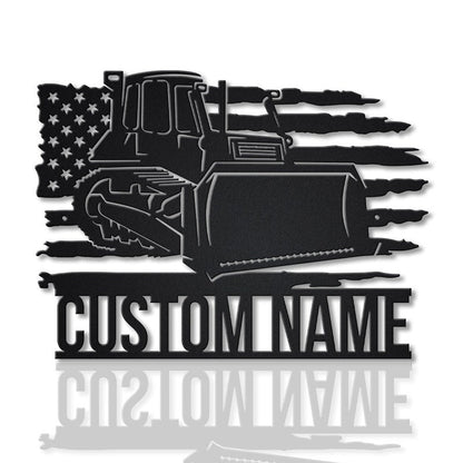 Personalized US Bulldozer Metal Sign - Custom Bulldozer Metal Wall Art - Bulldozer Room Decor - Bulldozer Sign