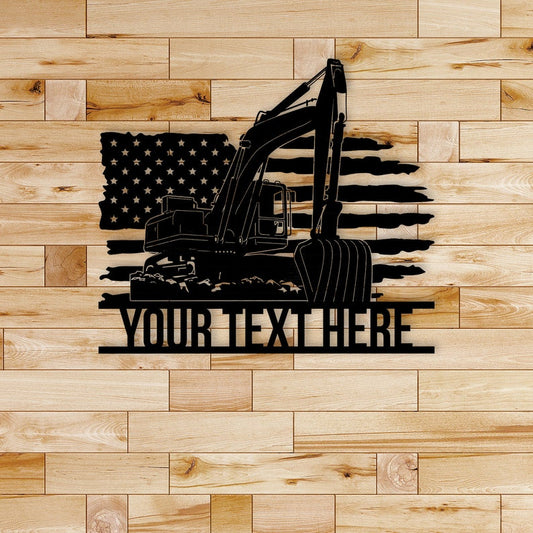 Personalized US Flag Excavator Metal Wall Art - Excavator Name Sign - Excavator Sign - Proud Job Gift Idea