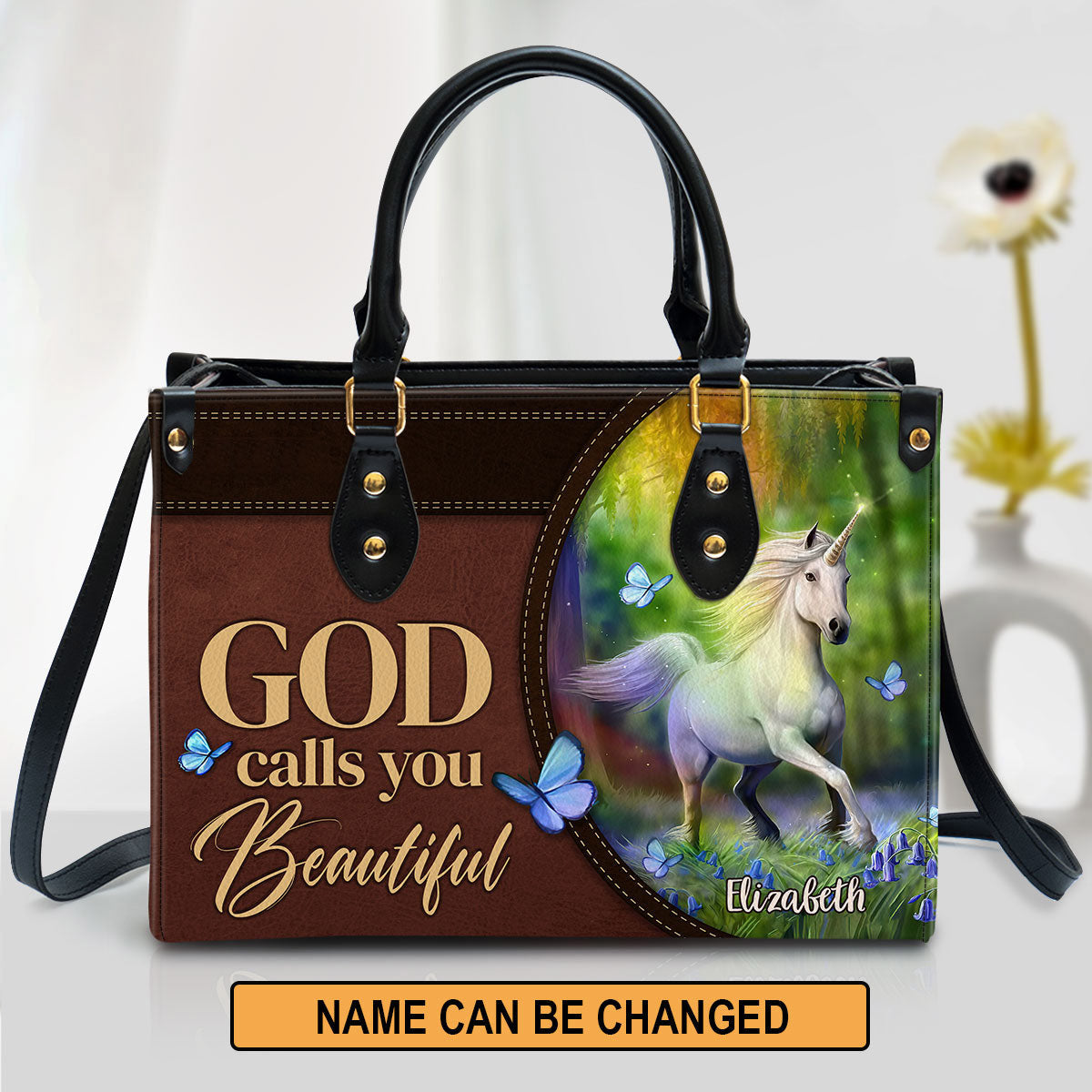 Personalized Unicorn God Calls You Beautiful Leather Bag - Christian Pu Leather Bags For Women