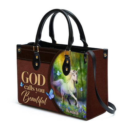 Personalized Unicorn God Calls You Beautiful Leather Bag - Christian Pu Leather Bags For Women
