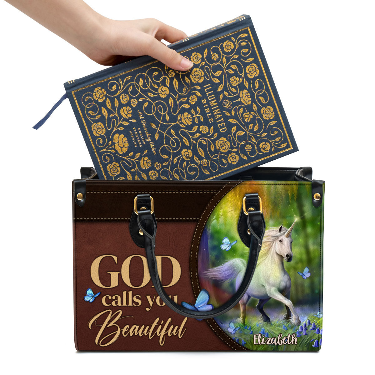 Personalized Unicorn God Calls You Beautiful Leather Bag - Christian Pu Leather Bags For Women