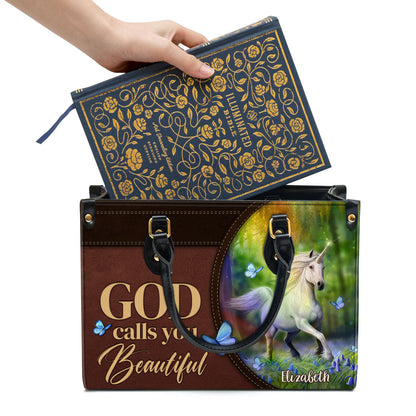 Personalized Unicorn God Calls You Beautiful Leather Bag - Christian Pu Leather Bags For Women