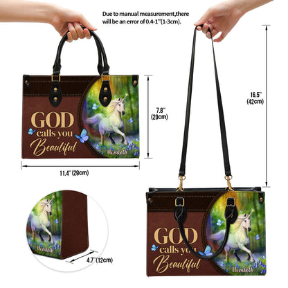 Personalized Unicorn God Calls You Beautiful Leather Bag - Christian Pu Leather Bags For Women