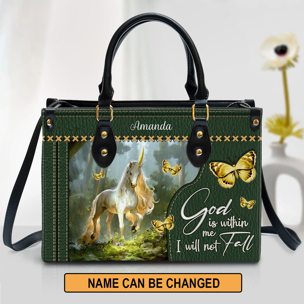 Personalized Unicorn God Is Within Me I Will Not Fall Leather Bag - Christian Pu Leather Bags For Women