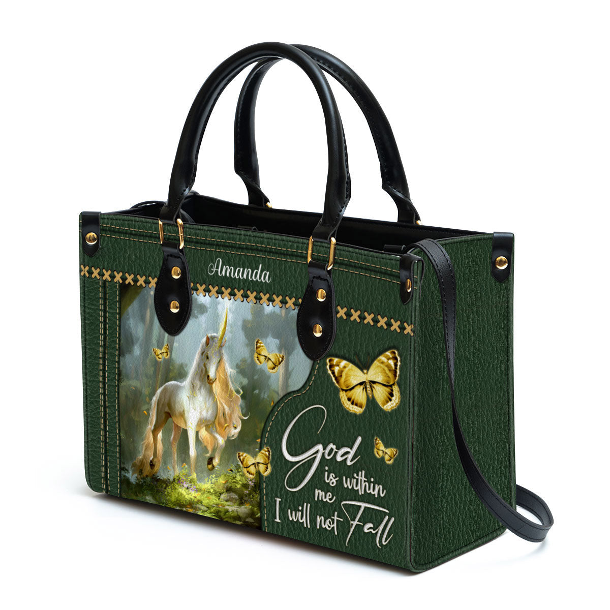 Personalized Unicorn God Is Within Me I Will Not Fall Leather Bag - Christian Pu Leather Bags For Women