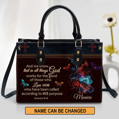 Personalized We Know That In All Things God Works Leather Bag - Christian Pu Leather Bags For Women