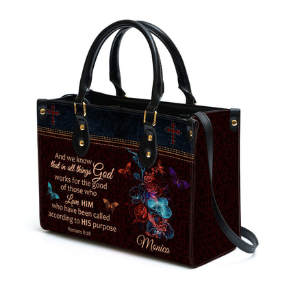 Personalized We Know That In All Things God Works Leather Bag - Christian Pu Leather Bags For Women