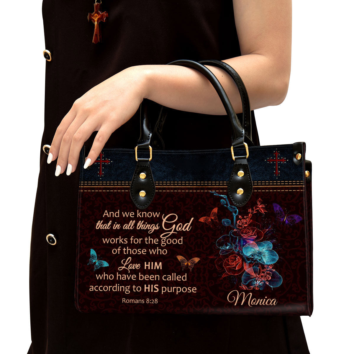 Personalized We Know That In All Things God Works Leather Bag - Christian Pu Leather Bags For Women