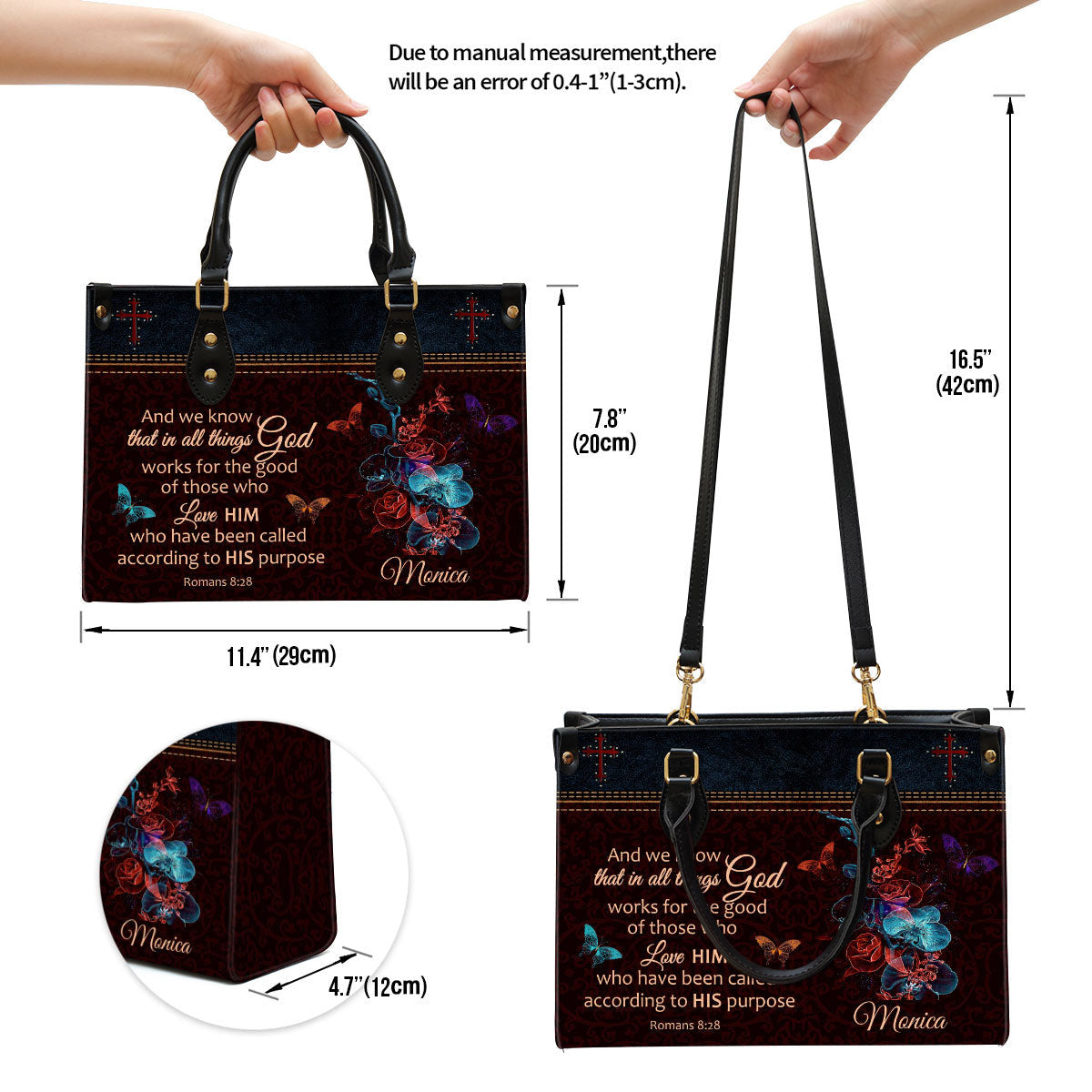 Personalized We Know That In All Things God Works Leather Bag - Christian Pu Leather Bags For Women