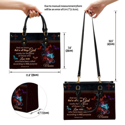 Personalized We Know That In All Things God Works Leather Bag - Christian Pu Leather Bags For Women
