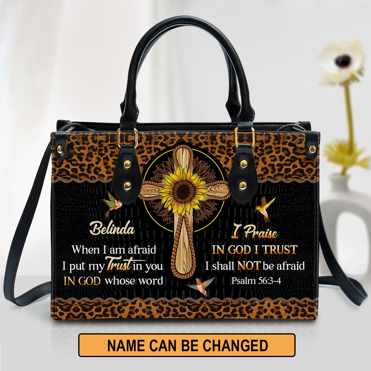 Personalized When I Am Afraid I Put My Trust In You Leather Bag - Christian Pu Leather Bags For Women