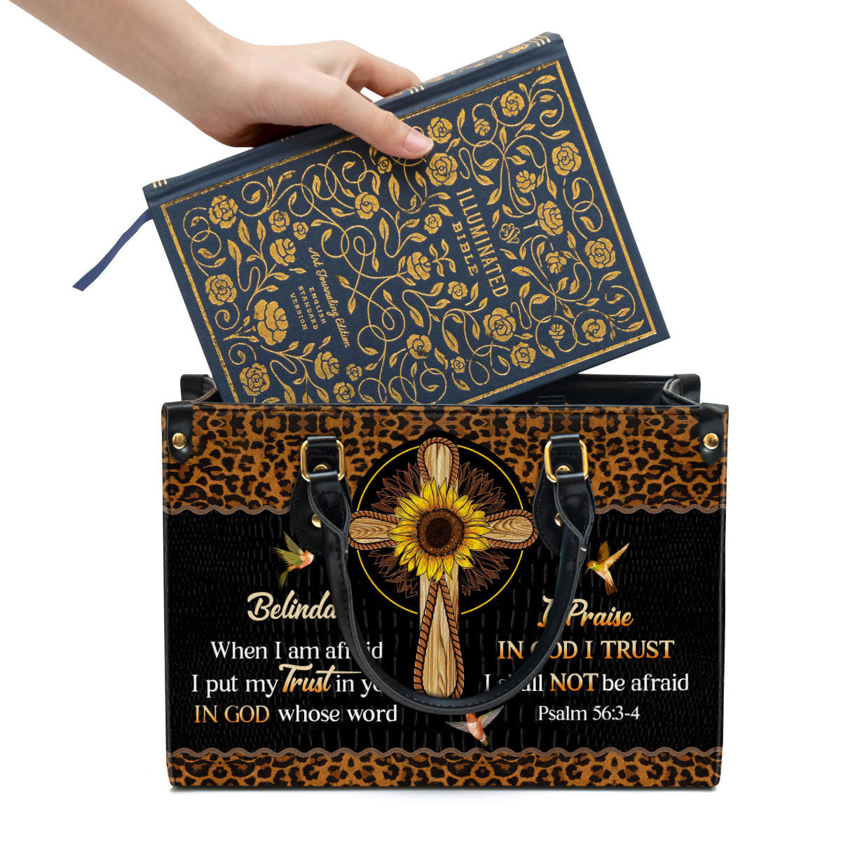 Personalized When I Am Afraid I Put My Trust In You Leather Bag - Christian Pu Leather Bags For Women