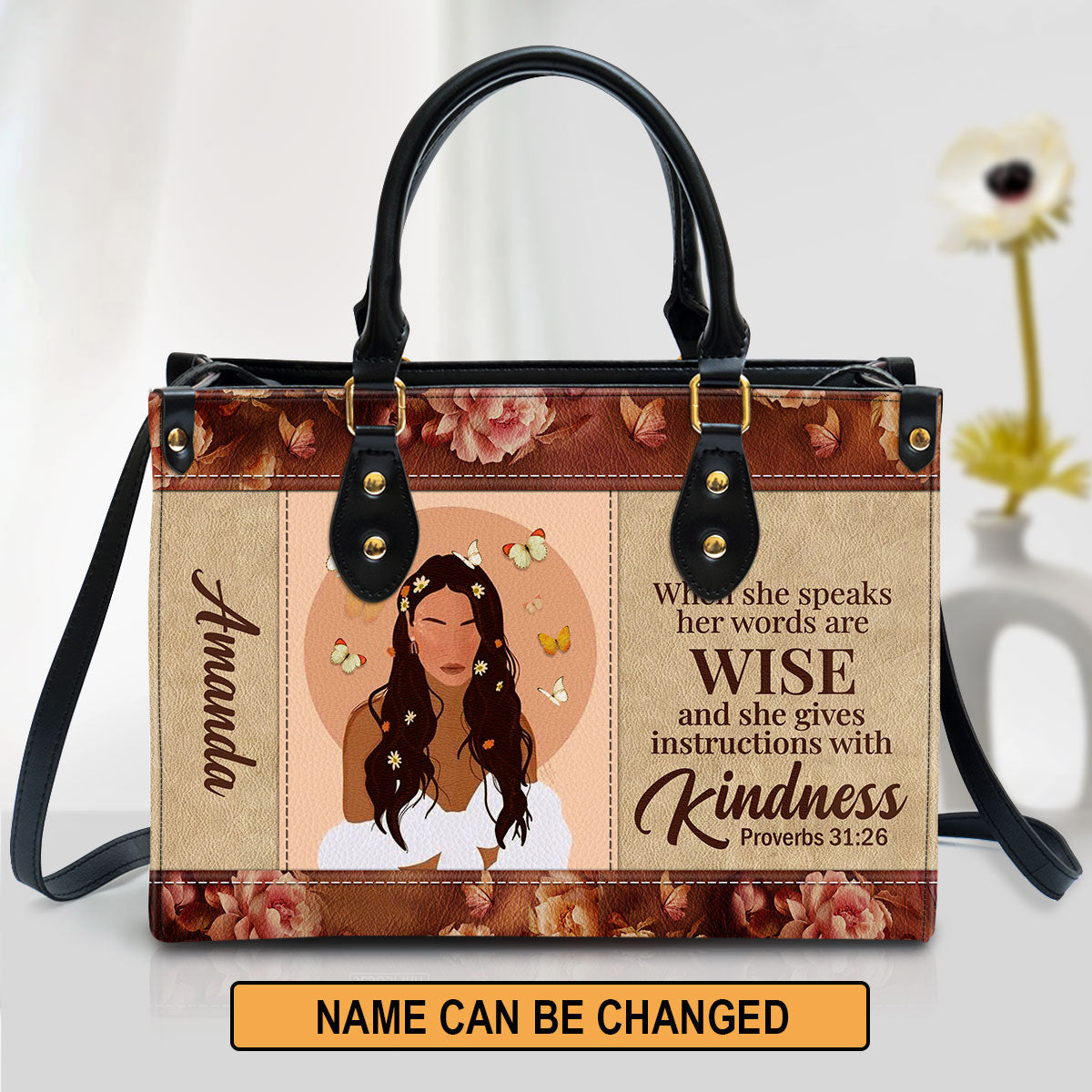 Personalized When She Speaks Her Words Are Wise Leather Bag - Christian Pu Leather Bags For Women