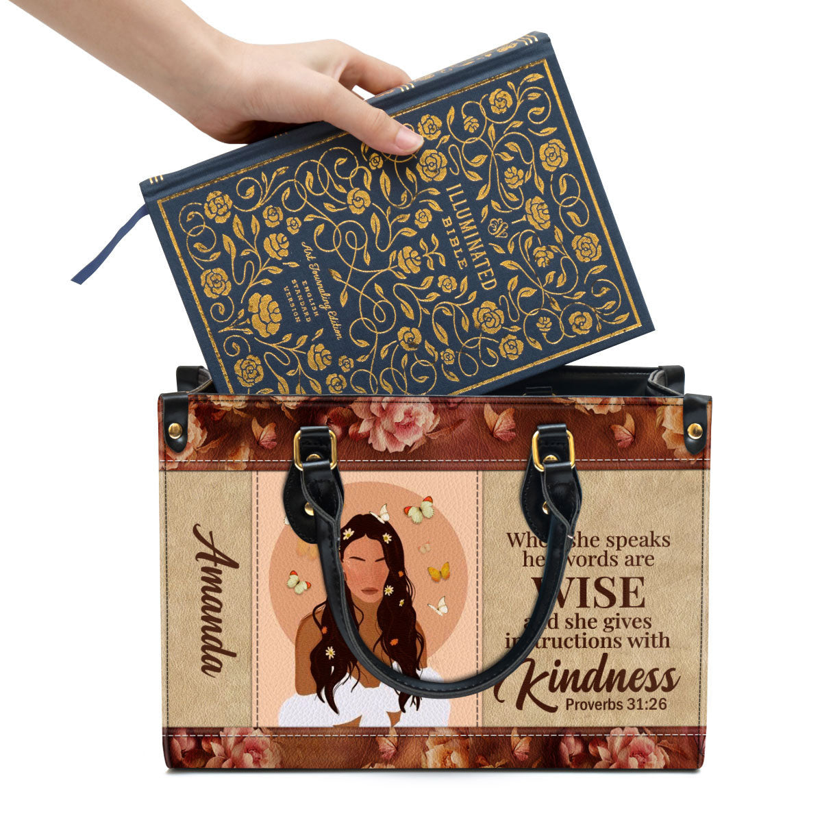 Personalized When She Speaks Her Words Are Wise Leather Bag - Christian Pu Leather Bags For Women