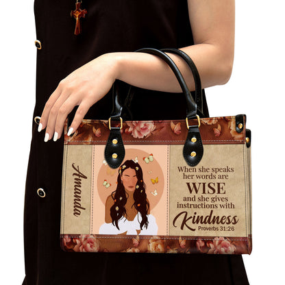 Personalized When She Speaks Her Words Are Wise Leather Bag - Christian Pu Leather Bags For Women