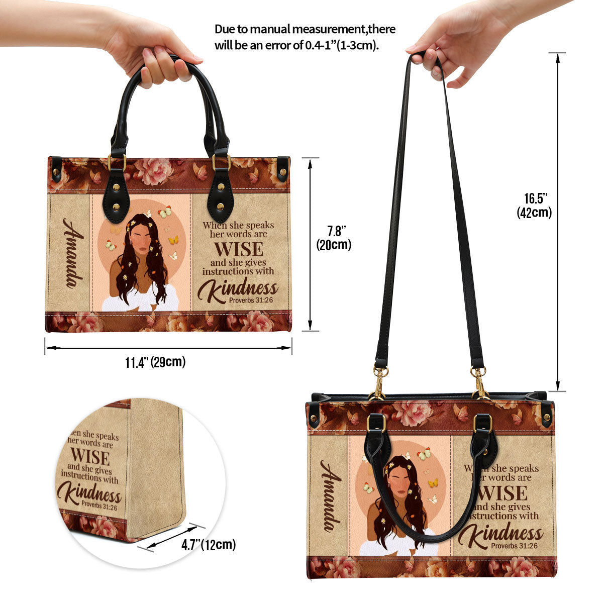 Personalized When She Speaks Her Words Are Wise Leather Bag - Christian Pu Leather Bags For Women