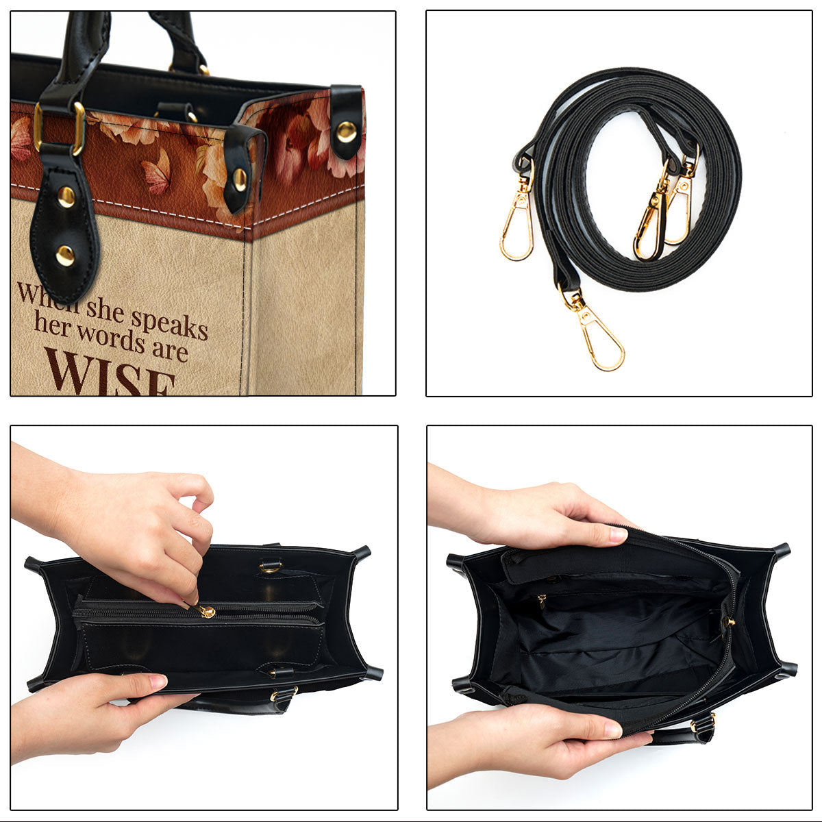 Personalized When She Speaks Her Words Are Wise Leather Bag - Christian Pu Leather Bags For Women