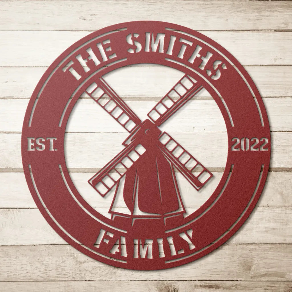 Personalized Windmill Metal Wall Art For Garden - Custom Sign With Family Name - Farm House Decor