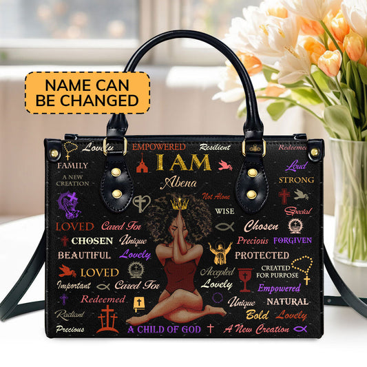 Personalized Zippered Leather Handbag With Handle Religious Gift For Worship Friends Child Of God