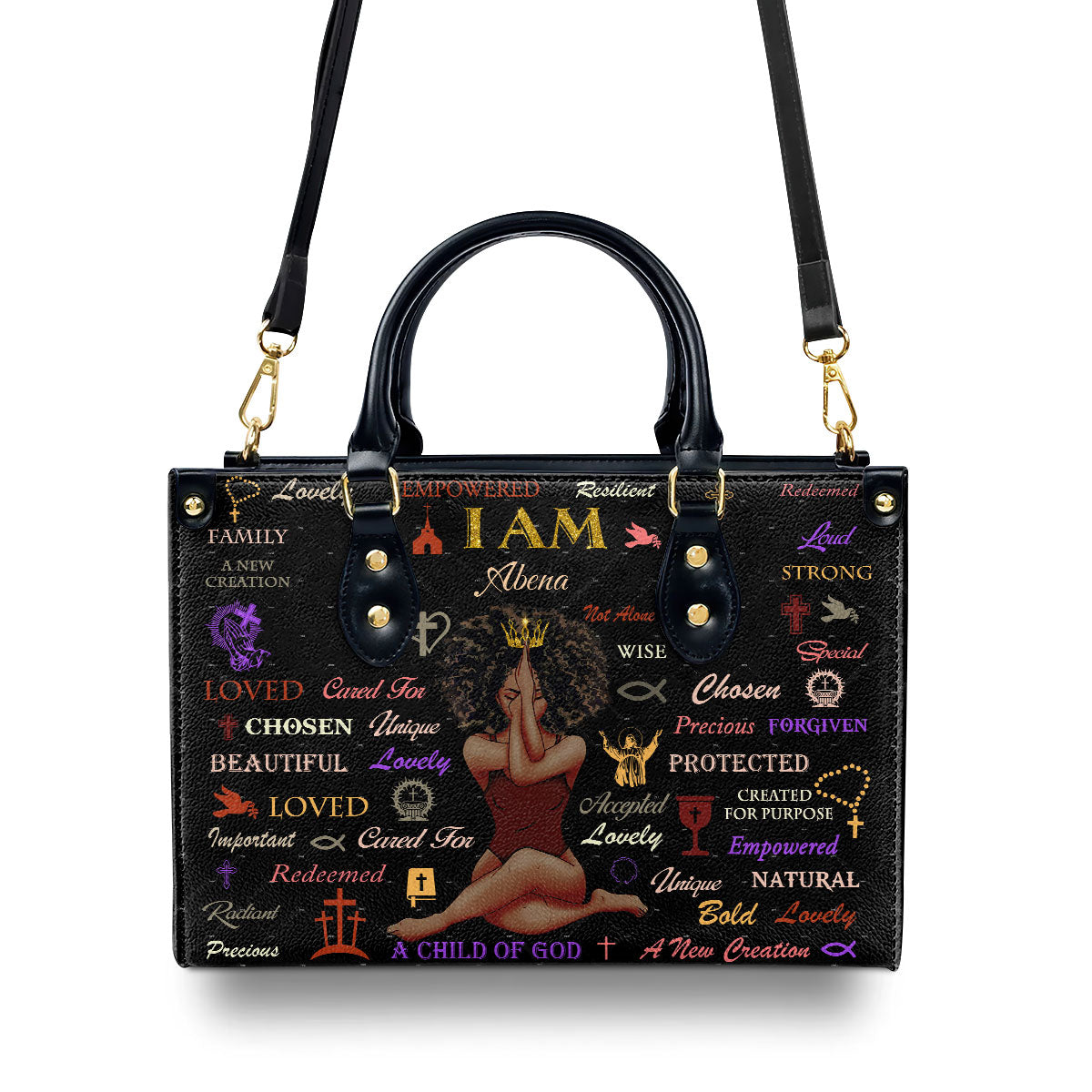 Personalized Zippered Leather Handbag With Handle Religious Gift For Worship Friends Child Of God