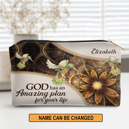 Personalized Zippered Leather Pouch God Has An Amazing Plan For Your Life Gift For Women Of God