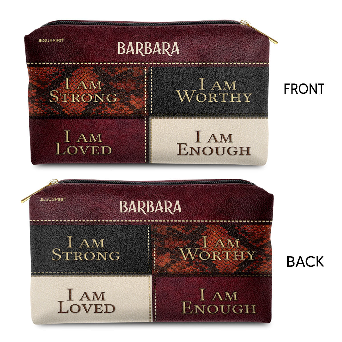Personalized Zippered Leather Pouch I Am Strong - Spiritual Gift For Women's Ministry