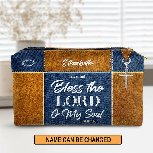 Personalized Zippered Leather Pouch Psalm 1031 Bless The Lord O My Soul - Religious Gift For Worship Friend